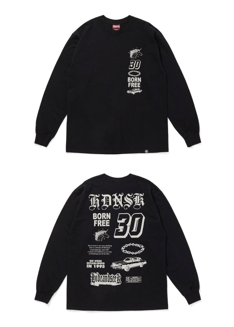 HIDE AND SEEK 新作販売告知 / インパクト抜群のバックプリントが特徴のL/S TEE。
