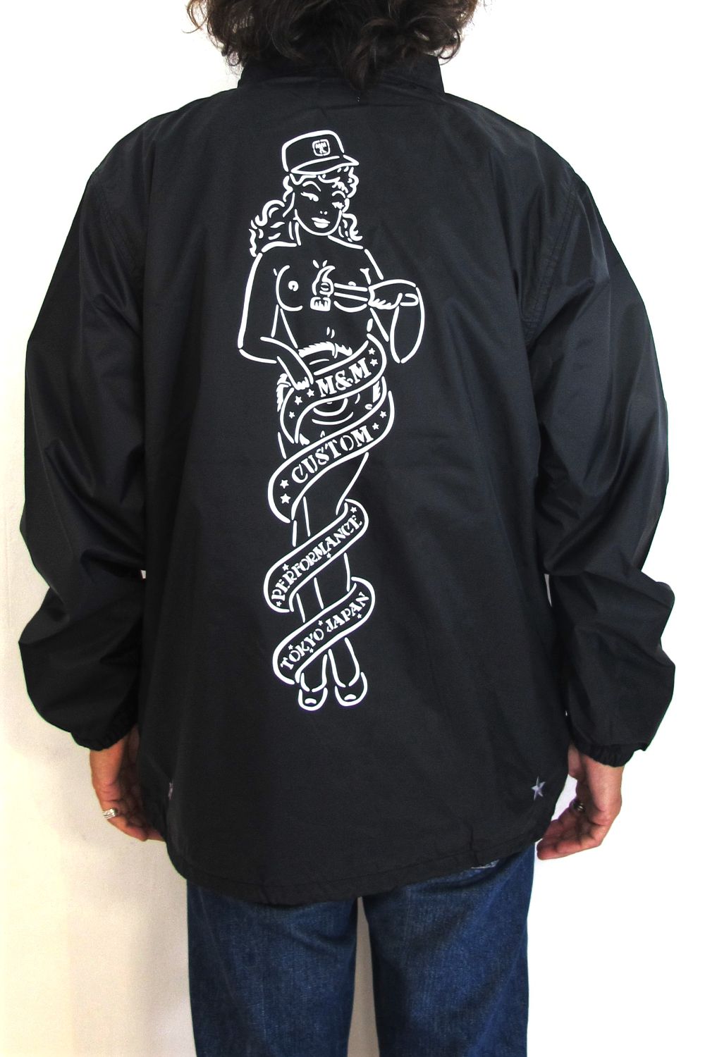 PRINT WINDBREAKER (BLACK) / バックプリント コーチジャケット - S