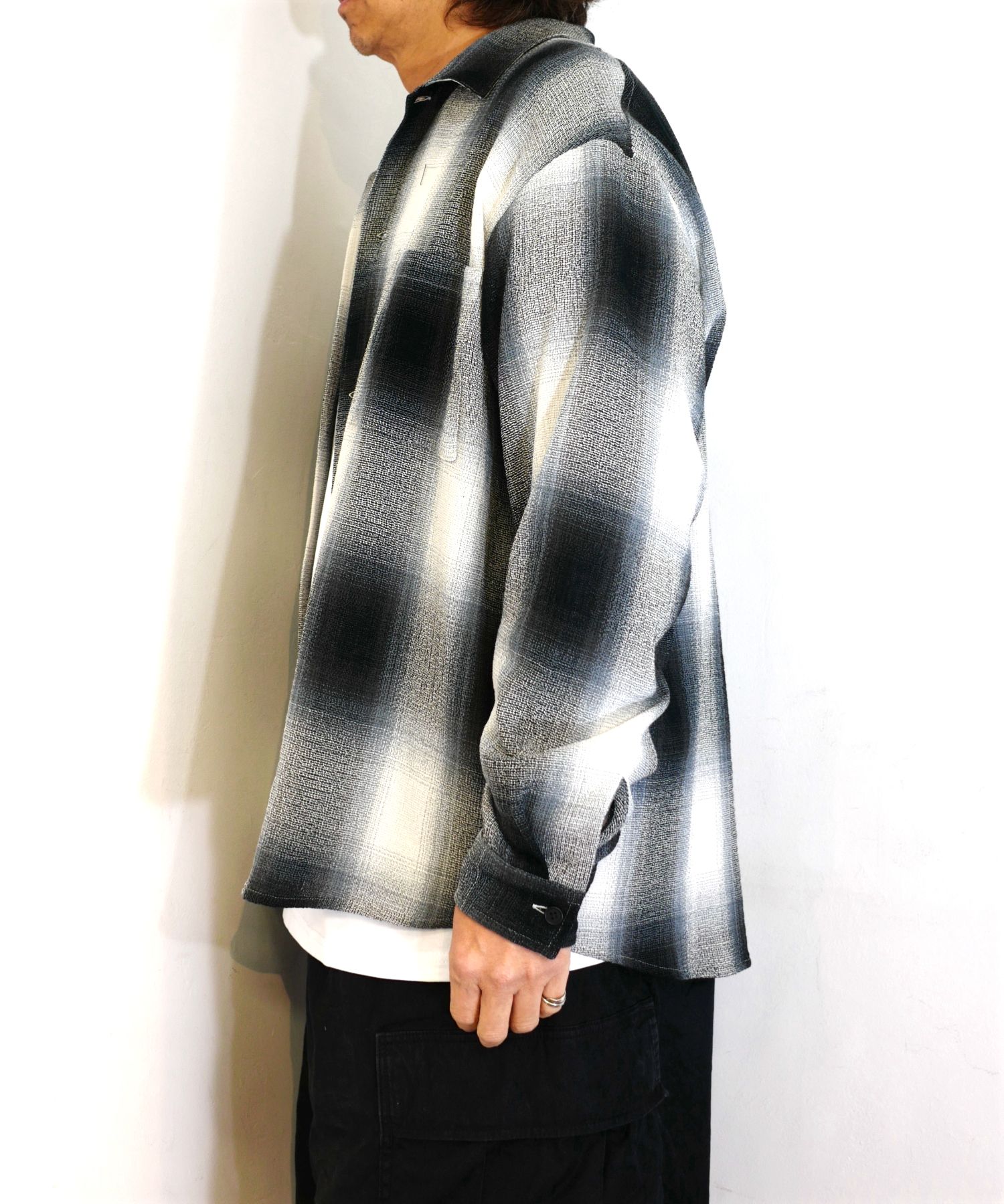 R9 CHAMPION CHECK SHIRT (BLACK) / チェック オープンカラー シャツ