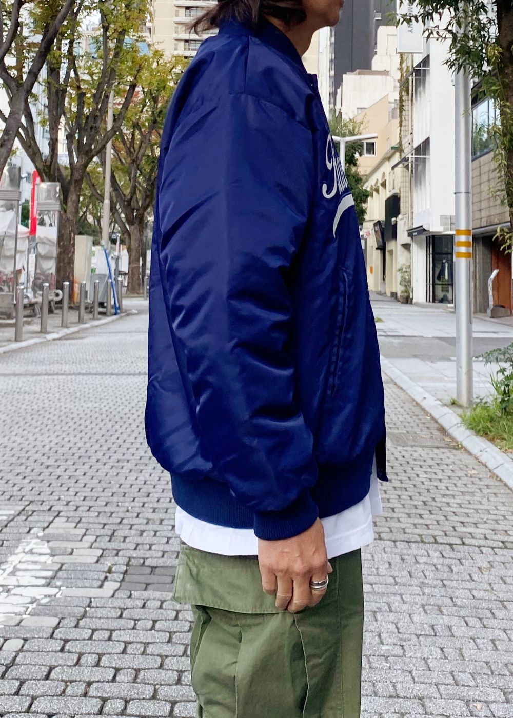 Nylon Varsity Jacket (NAVY) / オリジナル ナイロン スタジャン