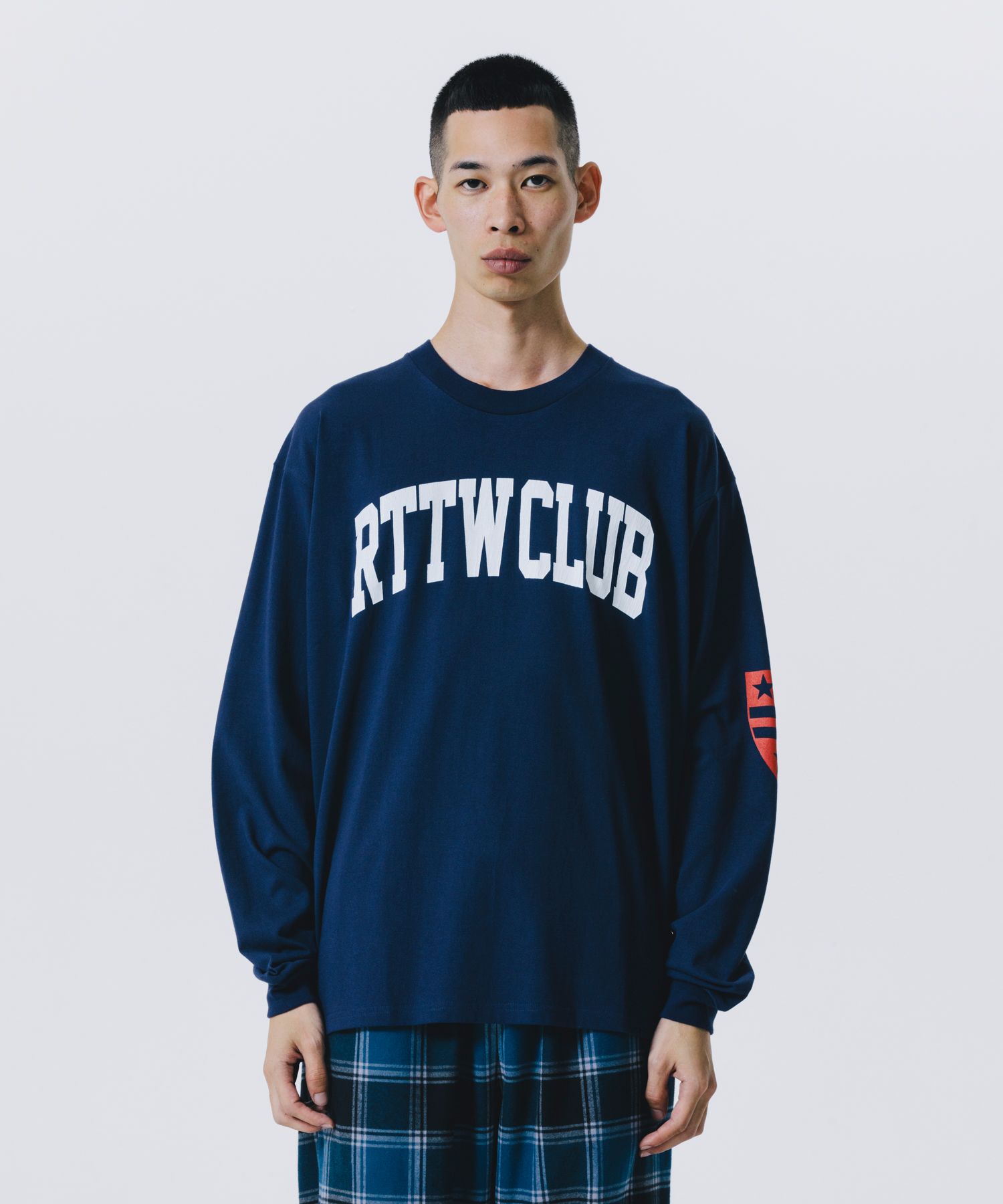 【ラスト1点】RTTW.C LS TEE (NAVY) / カレッジロゴ プリント Tシャツ