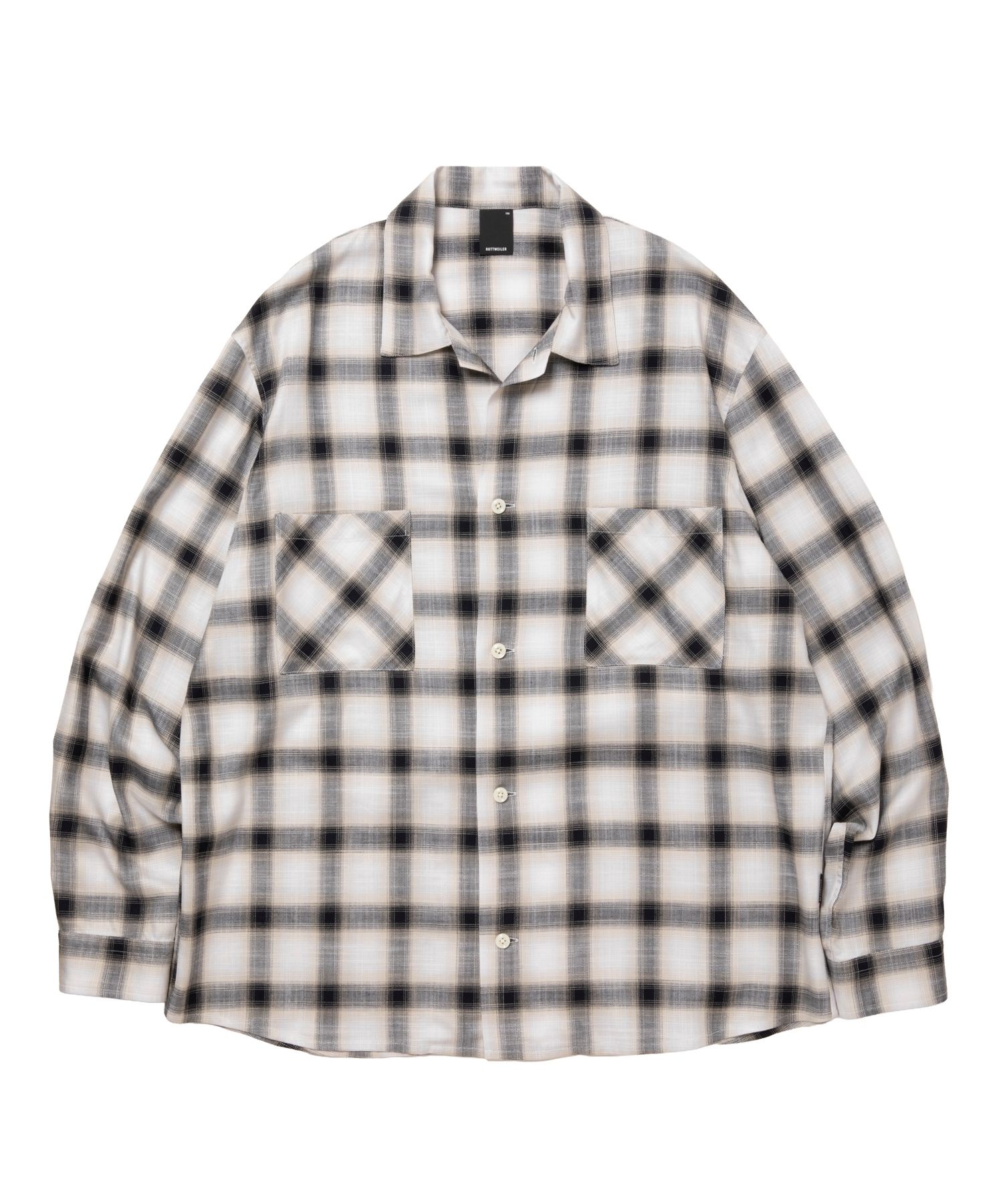 R9 OMBRE CHECK SHIRT (BEIGE) / オンブレチェック オープン カラー シャツ