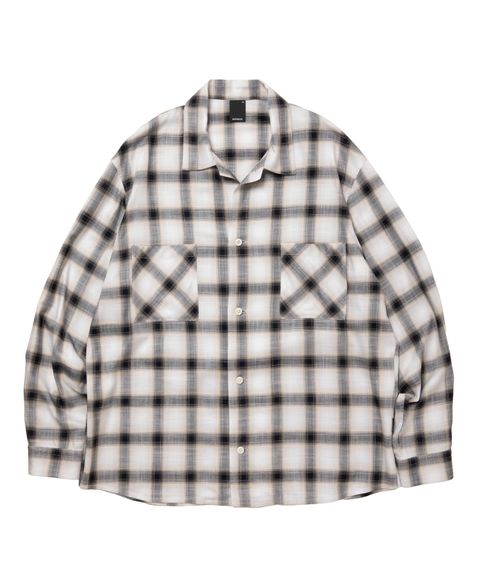 R9 OMBRE CHECK SHIRT (BEIGE) / オンブレチェック オープン カラー シャツ