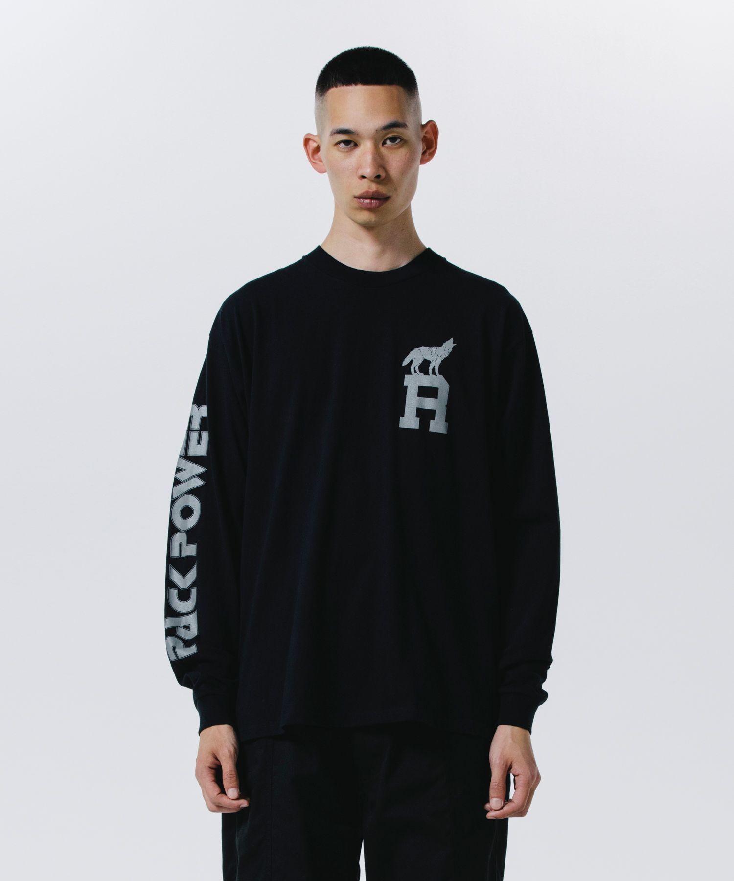 DOG LOGO LS TEE (BLACK) / ドッグ ロゴ プリント Tシャツ