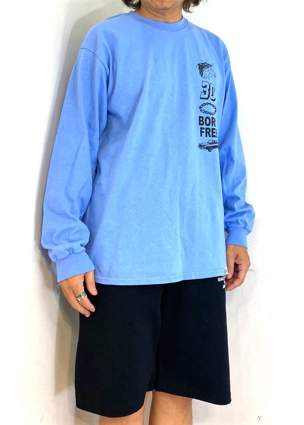 【ラスト1点】30 L/S Tee (SAX) / プリント ロングスリーブ Tシャツ
