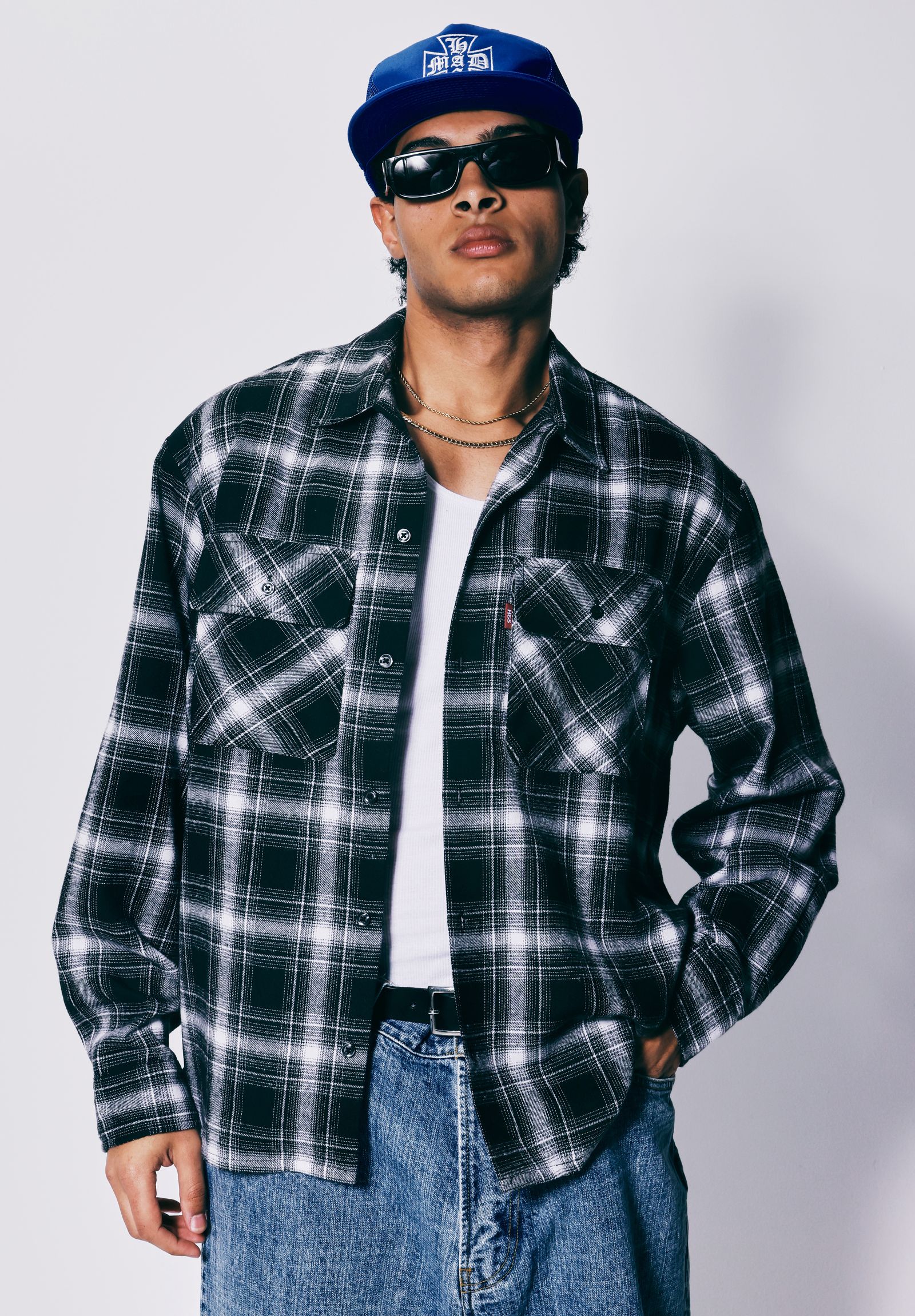 Ombre Check L/S Shirt (BLACK) / オンブレ チェック シャツ