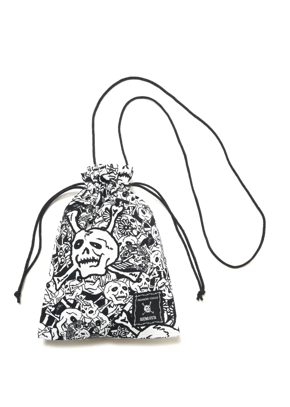 雑踏髑髏巾着 (BLACK) / ×横尾忠則 髑髏柄 コラボ ポーチ