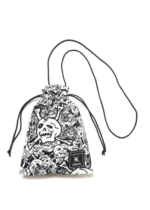 雑踏髑髏巾着 (BLACK) / ×横尾忠則 髑髏柄 コラボ ポーチ