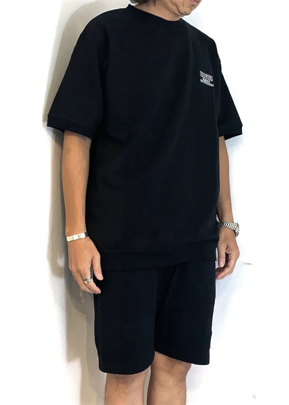 Short Sleeve Sweat (BLACK) / ロゴ刺繍 半袖 クルーネック スウェット / セットアップ可能