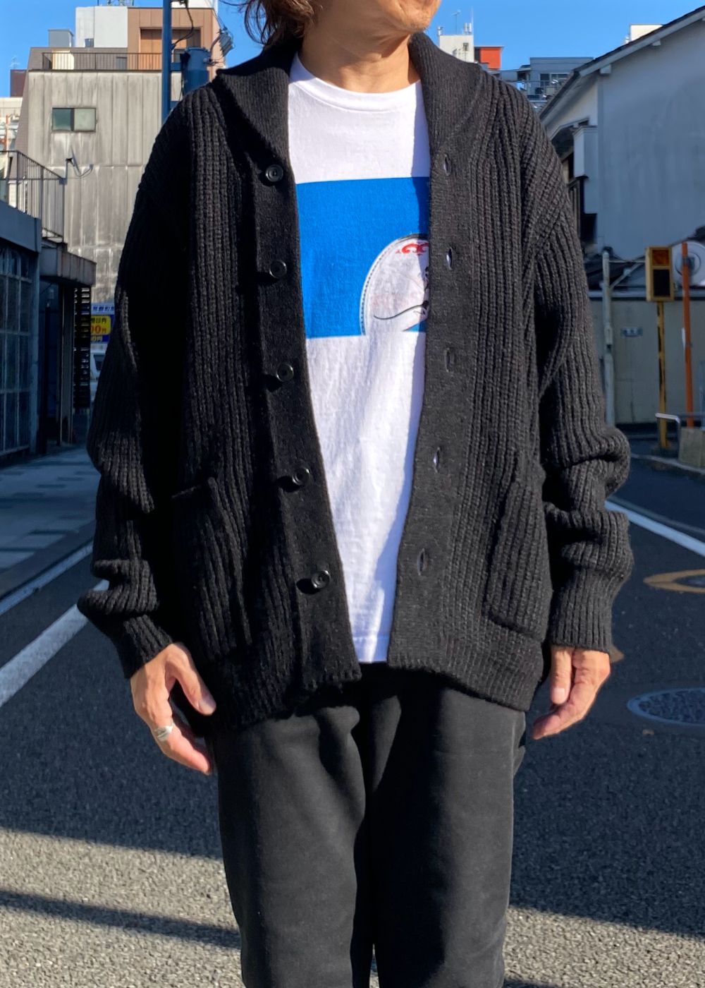Baby Alpaca Wool Shawl Collar Knit Cardigan (BLK) / アルパカ ウール ショールカラー ニット カーディガン