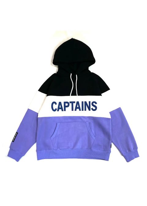 【ラスト1点】TM LOGO SWITCH HOODIE (BLACK×WHITE×LAVENDER) / 配色切り替え スウェットパーカー
