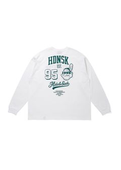 College L/S Tee (WHITE×GREEN) / カレッジ プリント ルーズフィット ロングスリーブ Tシャツ