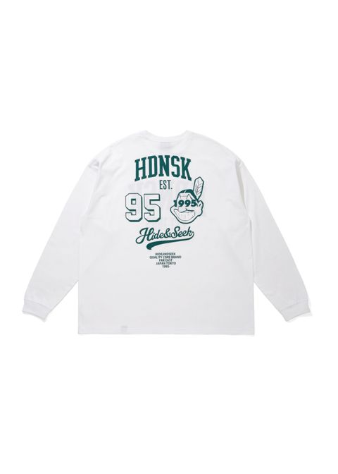 College L/S Tee (WHITE×GREEN) / カレッジ プリント ルーズフィット ロングスリーブ Tシャツ