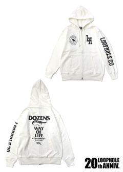 LOOPHOLE 20th ANNIVERSARY SWEAT ZIP HOODIE (WHITE) / ループホール20周年記念 スウェットジップパーカー