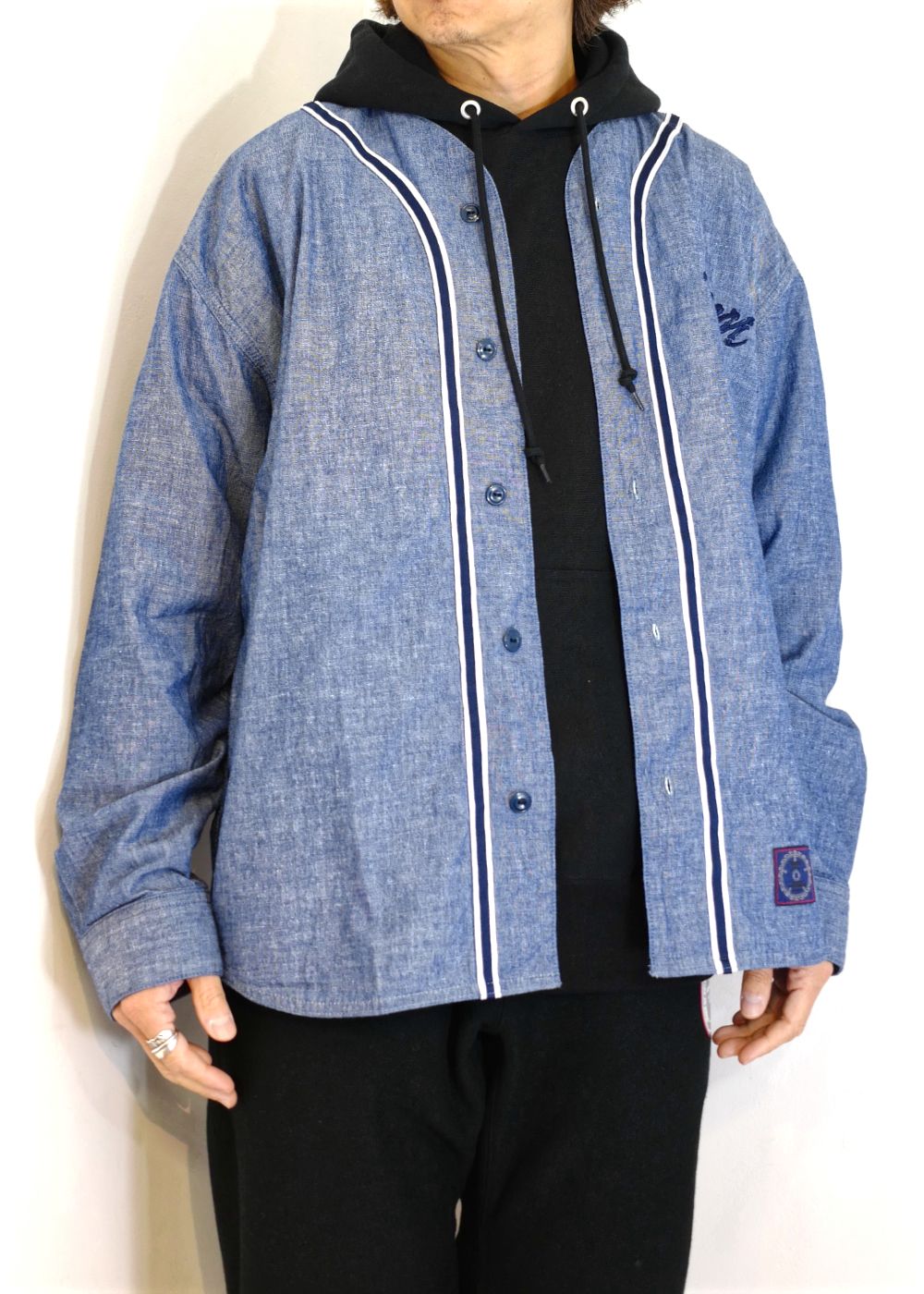 M&M CUSTOM PERFORMANCE - ×MASSES BASEBALL SHIRT L/S (INDIGO) / マシス コラボレーション  ベースボールシャツ | LOOPHOLE