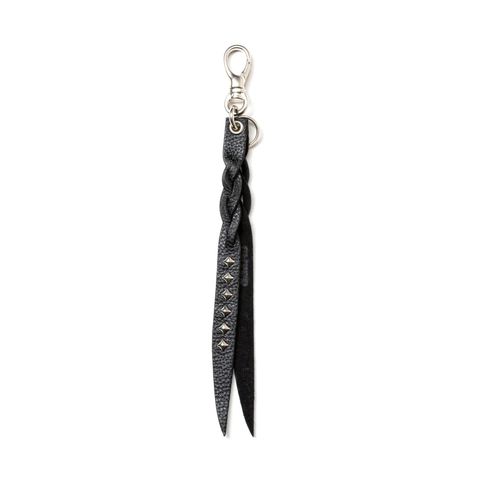 STUDS & KNITTING LEATHER SHORT KEY RING ＜TYPE A＞ (BLACK) / スタッズ レザー キーリング