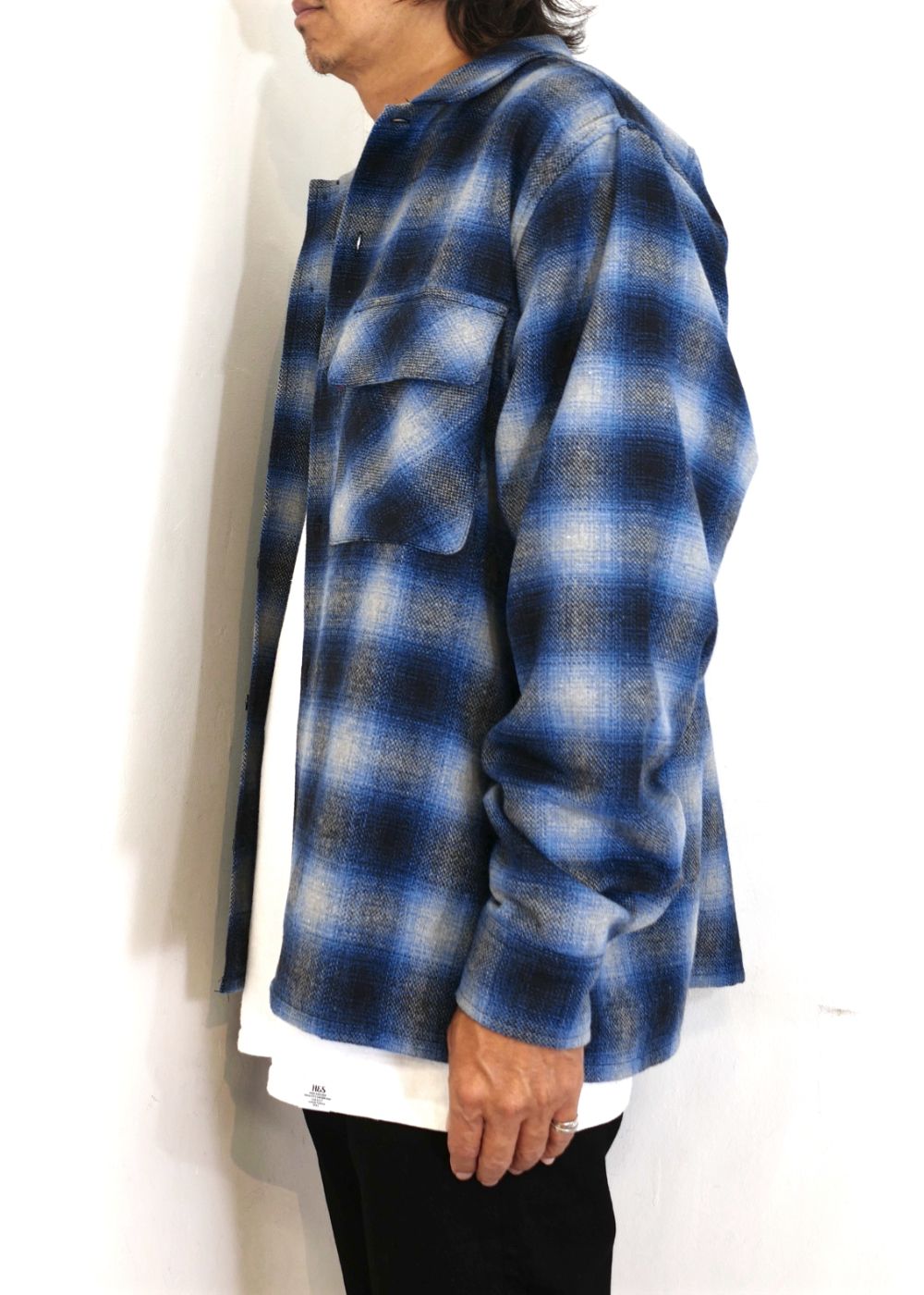 HIDE AND SEEK - WOOL OMBRE CHECK L/S SHIRT (BLUE) / ウール オンブレチェック シャツ |  LOOPHOLE