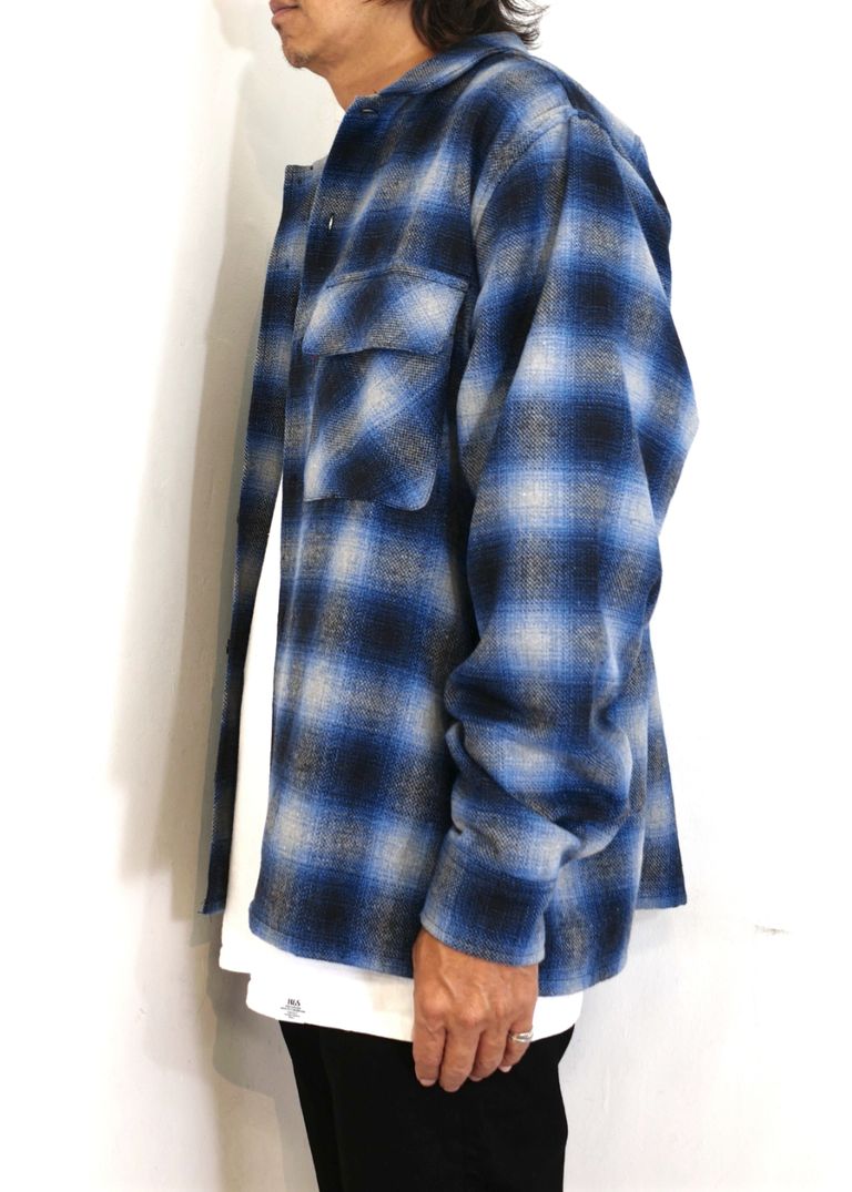 HIDE AND SEEK - WOOL OMBRE CHECK L/S SHIRT (BLUE) / ウール 