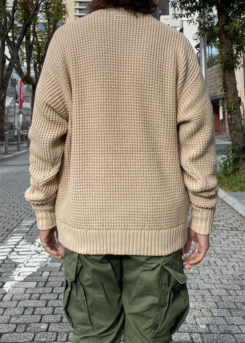 Heavy Waffle Knit Sweater (BEIGE) / ヘビーワッフル コットン ニット セーター
