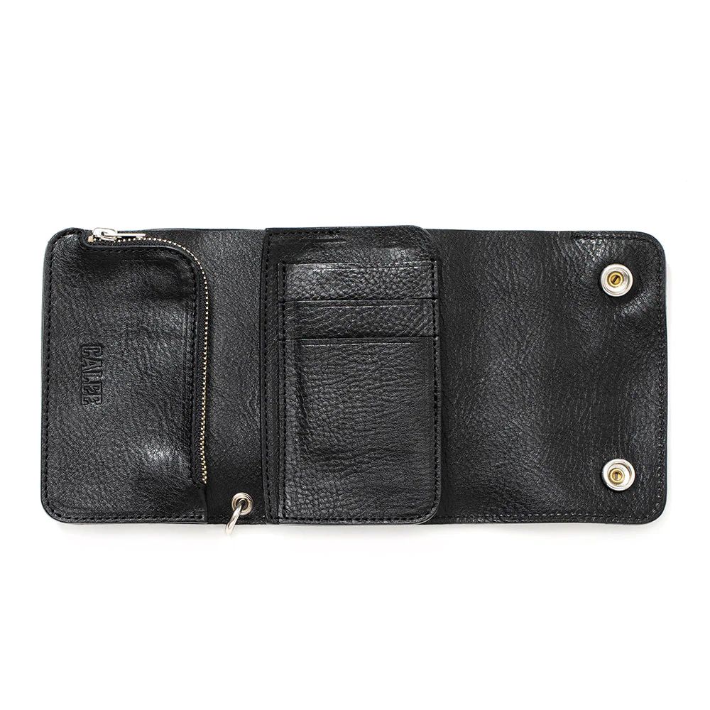 CALEE - 【ラスト1点】STUDS LEATHER FLAP HALF WALLET (BLACK) / スタッズ レザー フラップ ハーフ  ウォレット | LOOPHOLE