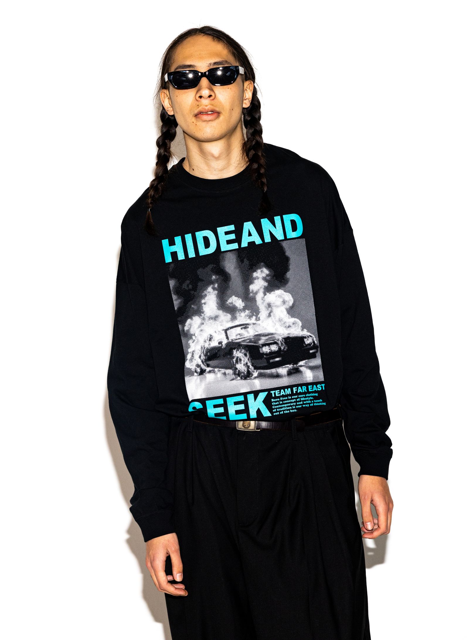 Burn L/S Tee (BLACK×GREEN) / フォト プリント ルーズフィット ロングスリーブ Tシャツ