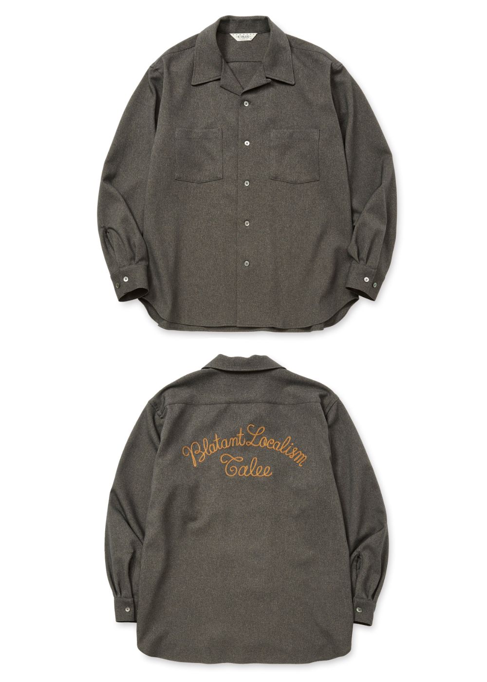 "BLATANT LOCALISM" OPEN COLLAR ROUND L/S SH (CHARCOAL) / オープンカラー ウール シャツ