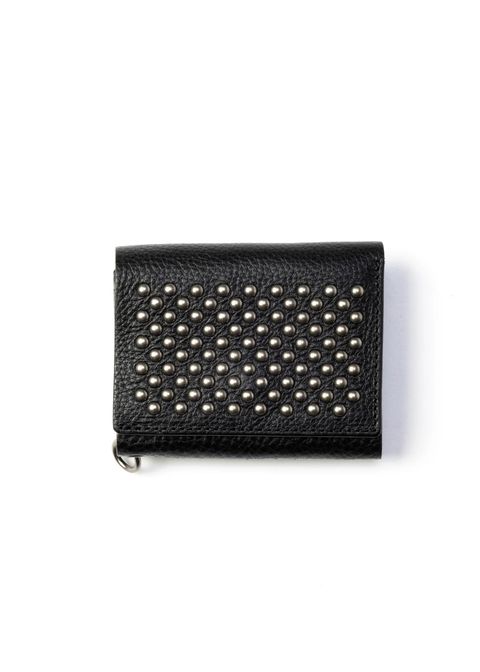 ROUND STUDS LEATHER MULTI WALLET (BLACK) / スタッズ レザー コンパクト マルチ ウォレット