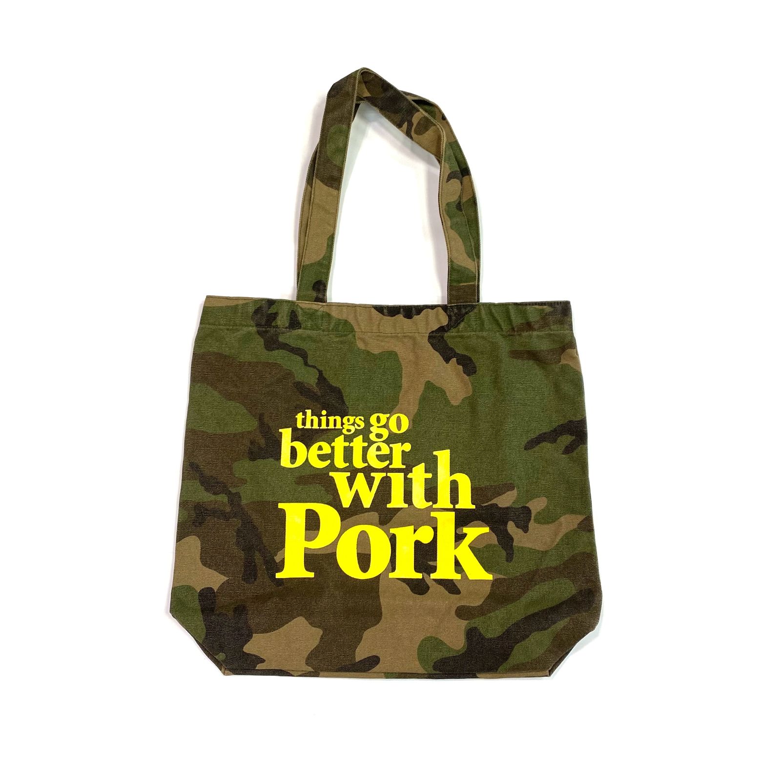 THINGS GO BETTER TOTE BAG (CAMO) / プリントトートバッグ
