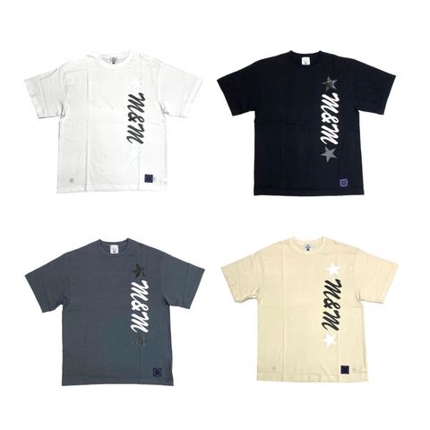 M&M 新作販売告知 / 縦ロゴプリントによってすっきりスマート見えを意識したTシャツ。