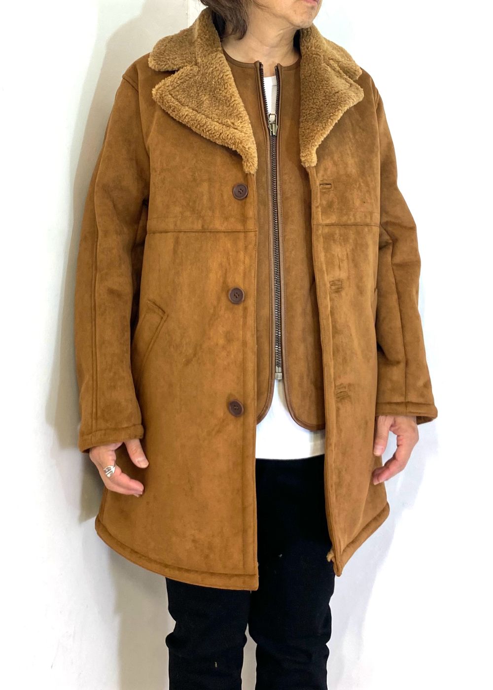 Vegan Mouton Ranch Coat (BROWN) / ビーガン ムートン ランチコート