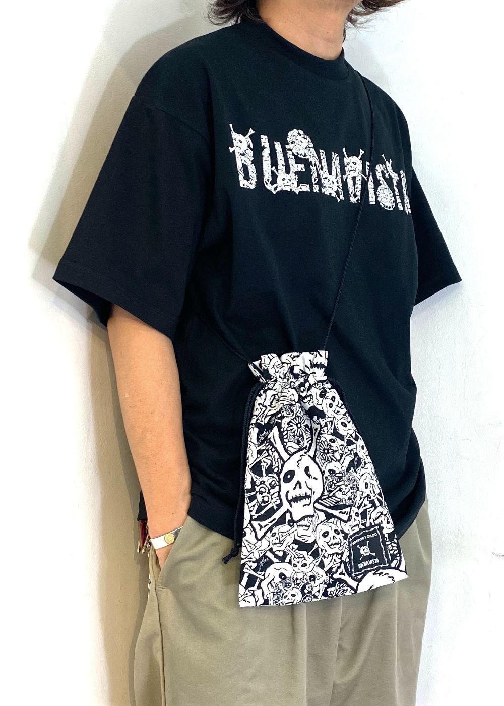 雑踏髑髏巾着 (BLACK) / ×横尾忠則 髑髏柄 コラボ ポーチ