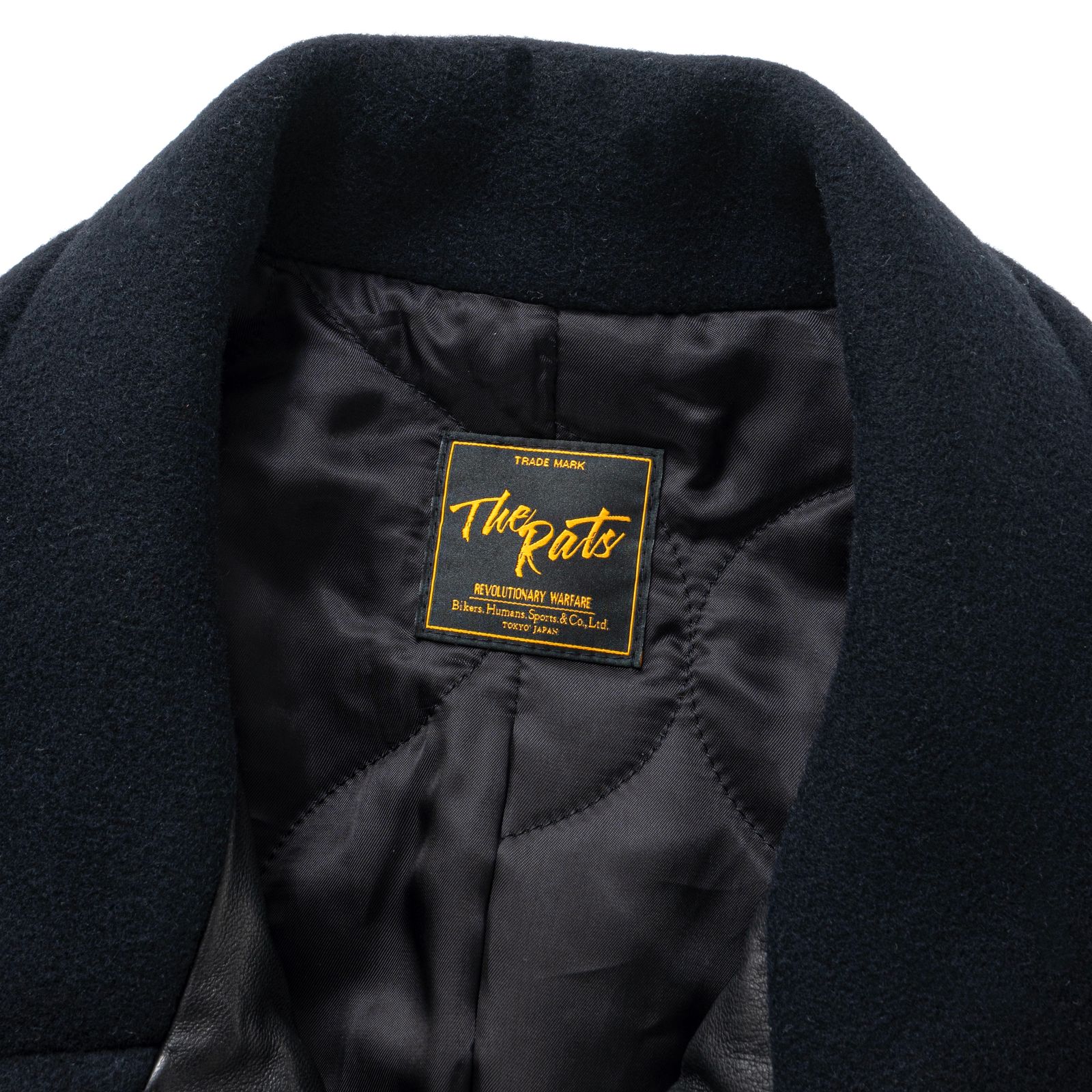 【ラスト1点】DOUBLE BREASTED WOOL JKT (BLACK) / 襟レザー ピーコート