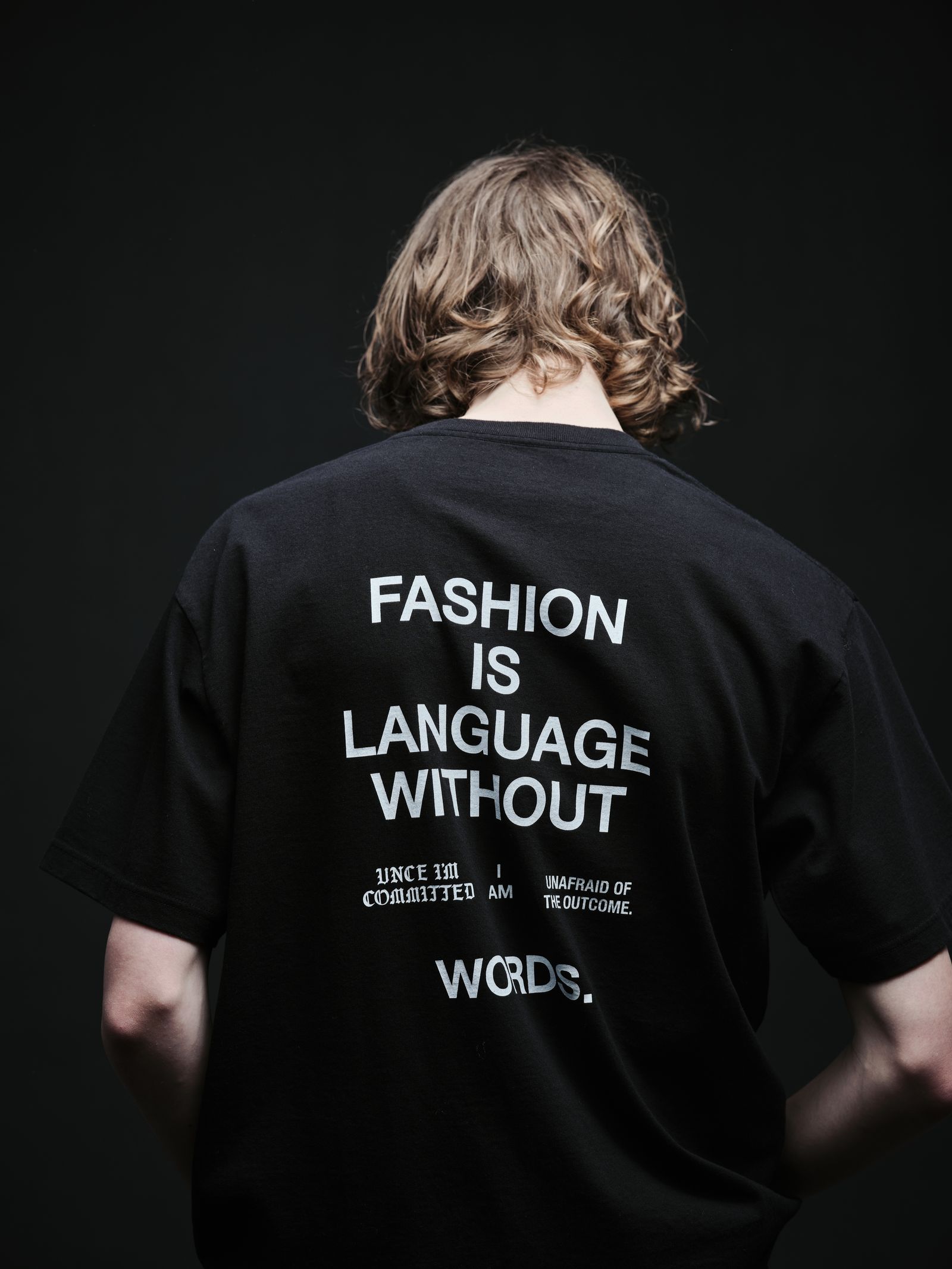 【ラスト1点】FASHION IS LANGUAGE Crewneck Pocket Tee (BLK) / オリジナル プリント ポケット Tシャツ