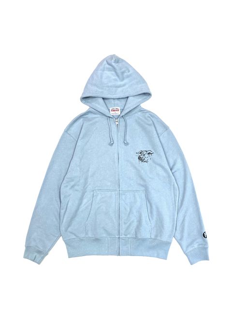 HUNGRY ZIP UP HOODIE (STONE BLUE) / ハングリー ロゴ スウェット ジップパーカー