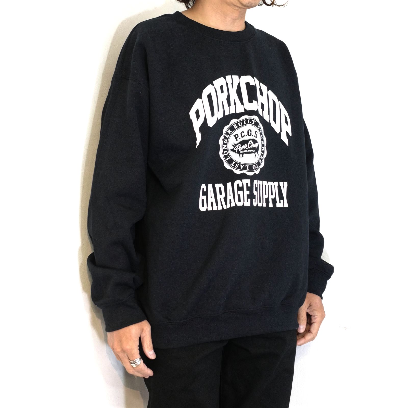 PORKCHOP - 2nd COLLEGE SWEAT (BLACK) / カレッジロゴ クルーネック