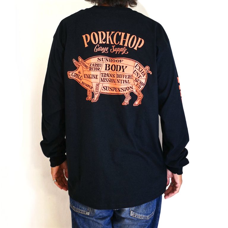 PORKCHOP GARAGE SUPPLY - PORK BACK L/S TEE (BLACK×ORANGE) / 定番 