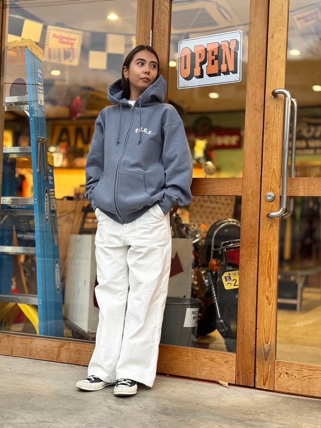 CIRCLE PORK ZIP UP HOODIE (STONE BLUE) / サークルポーク スウェット ジップパーカー