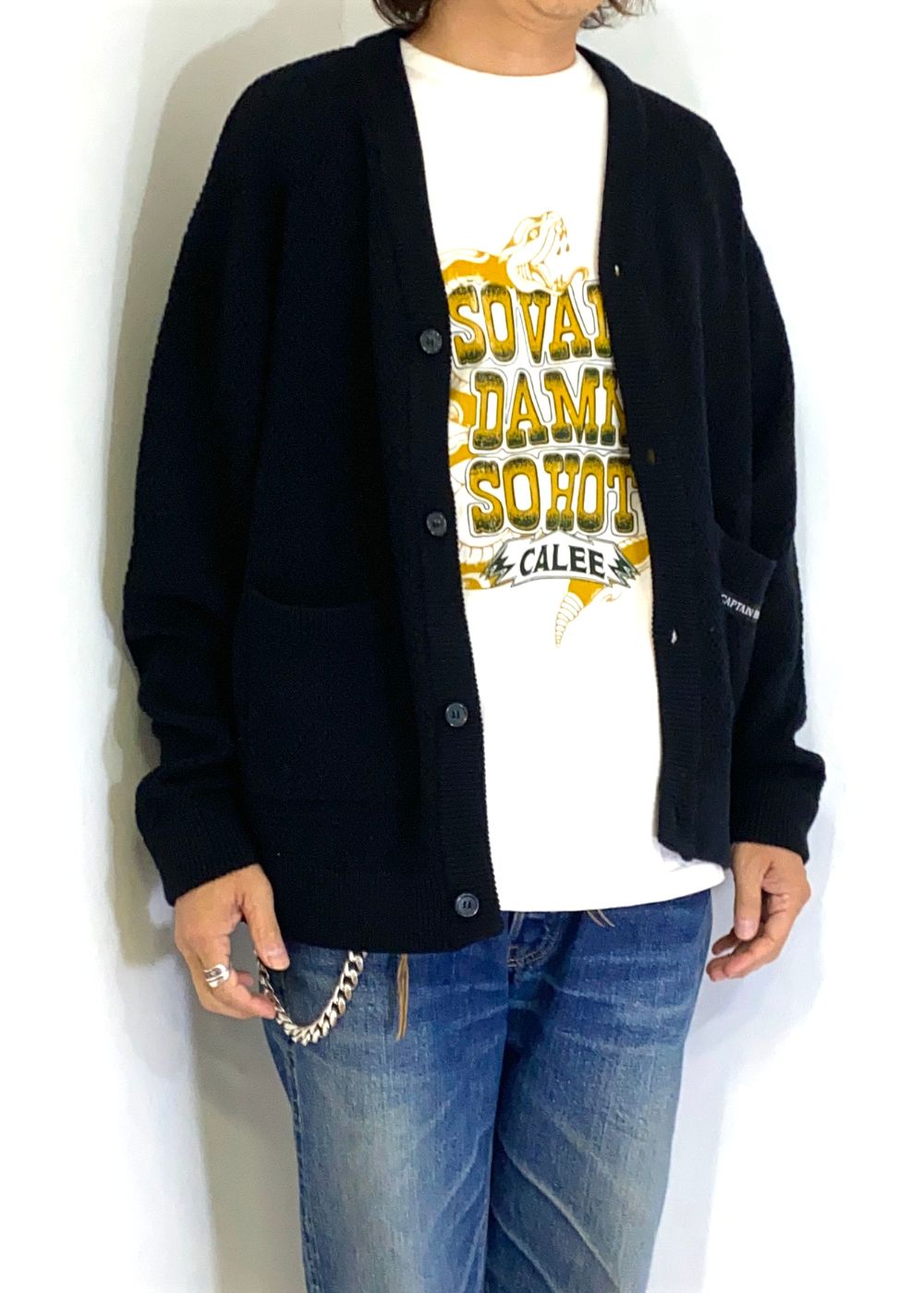 WAFFLE CARDIGAN (BLACK) / ワッフル カーディガン