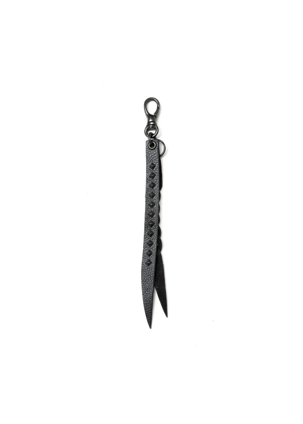 【ラスト1点】STUDS & KNITTING LEATHER SHORT KEY RING ＜TYPE B＞ (BLACK/BLACK) / スタッズ レザー キーリング
