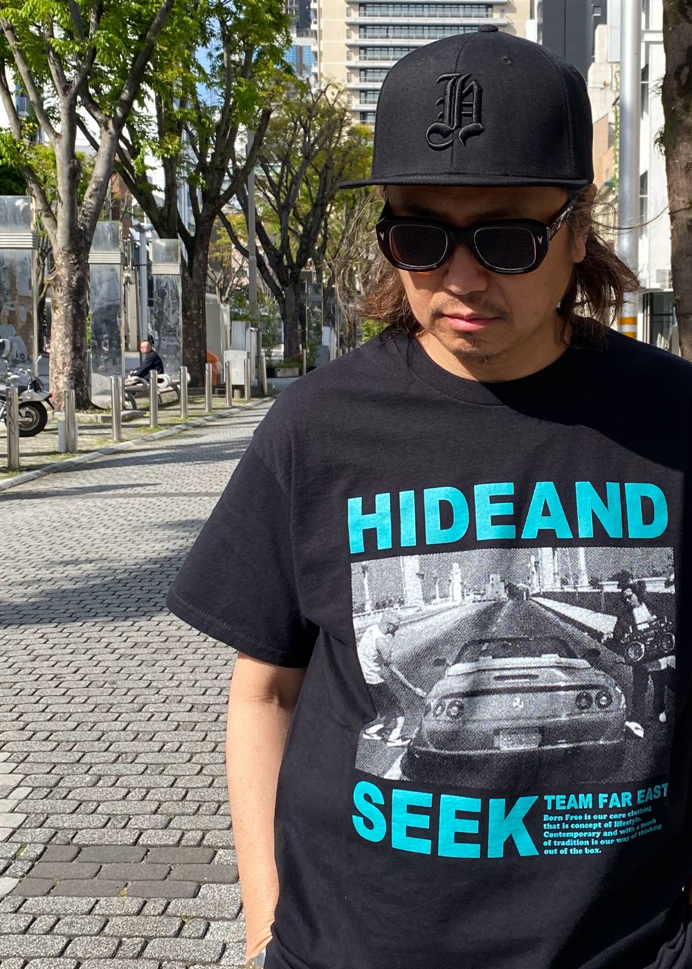 H-Baseball CAP (BLACK×BLACK) / 刺繍ロゴ ベースボールキャップ