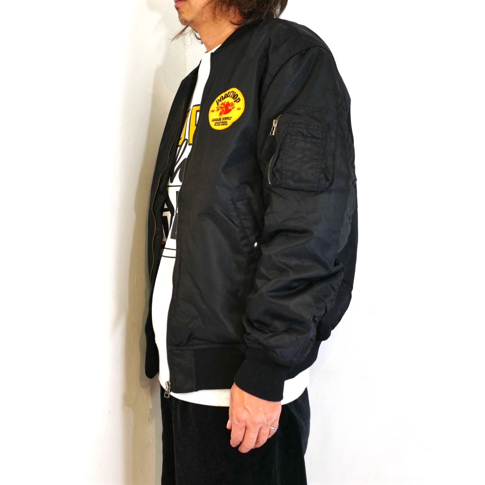 【ラスト1点】FIRE UP MA-1 JACKET  (BLACK) / ワッペン MA-1
