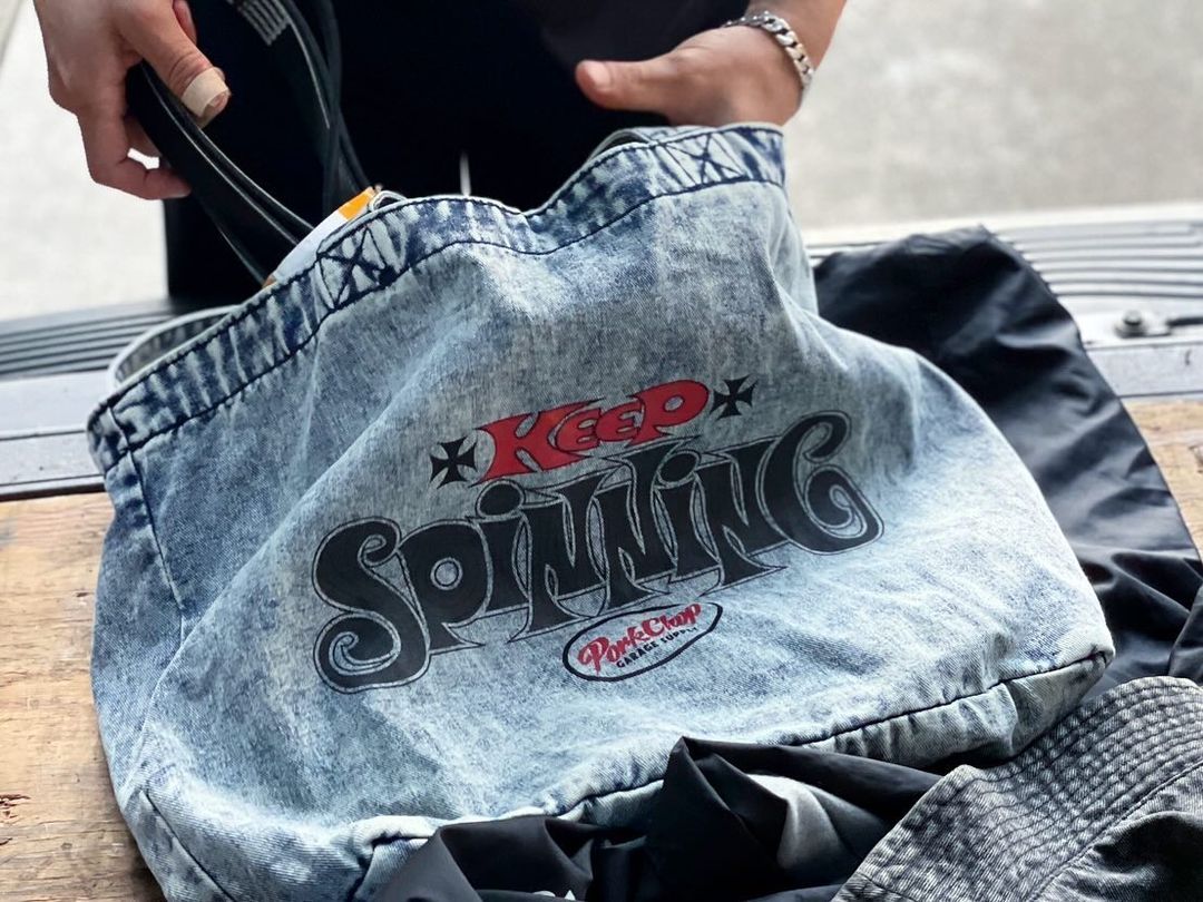 PORKCHOP GARAGE SUPPLY - SPINNING DENIM TOTE BAG (CHEMICAL