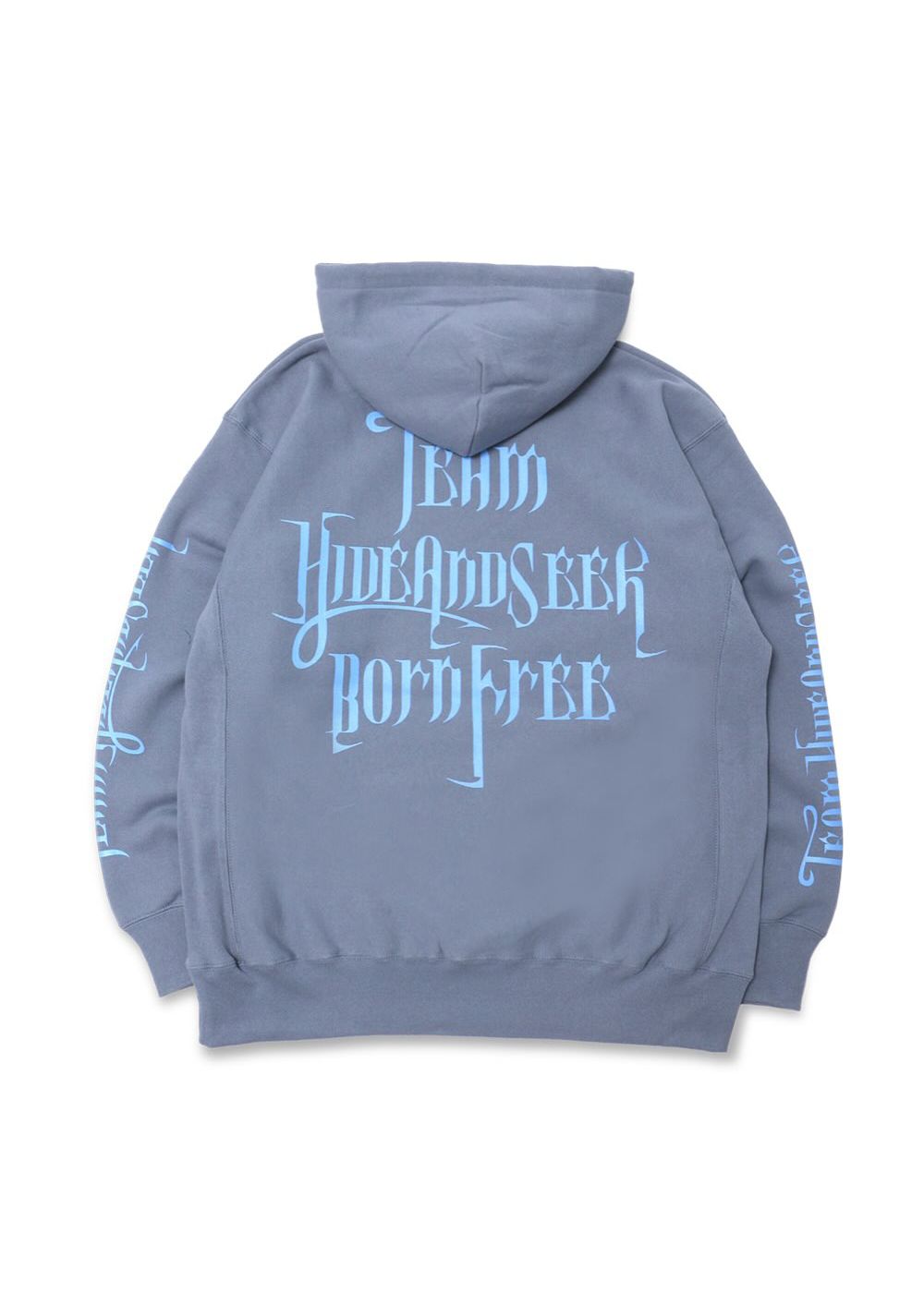 HIDE AND SEEK - C-HILL HOODED SWEAT SHIRT (S.BLUE) / プリント スウェットパーカー |  LOOPHOLE