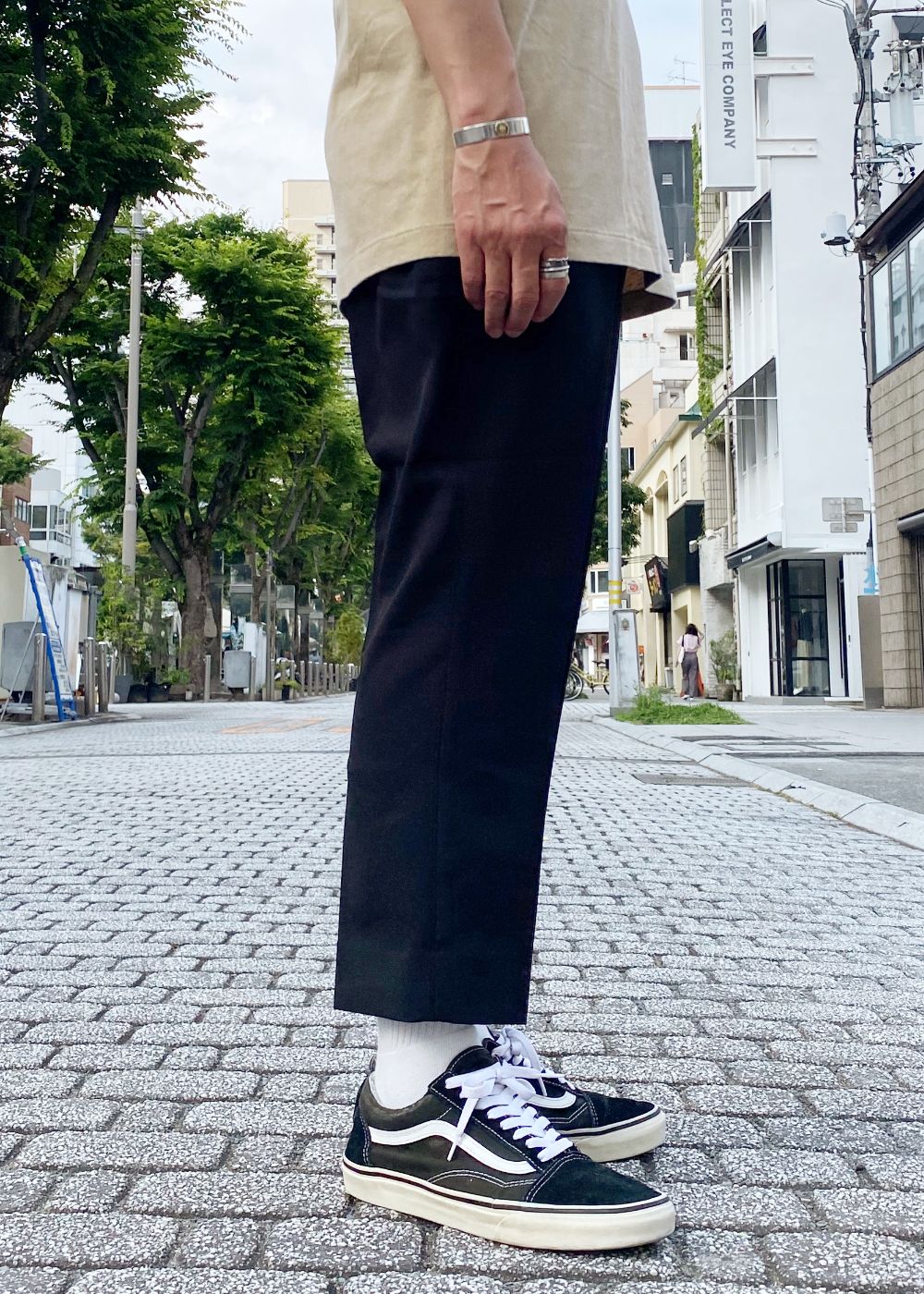 VINTAGE TYPE CROPPED SLACKS (BLACK) / オリジナル クロップド スラックス