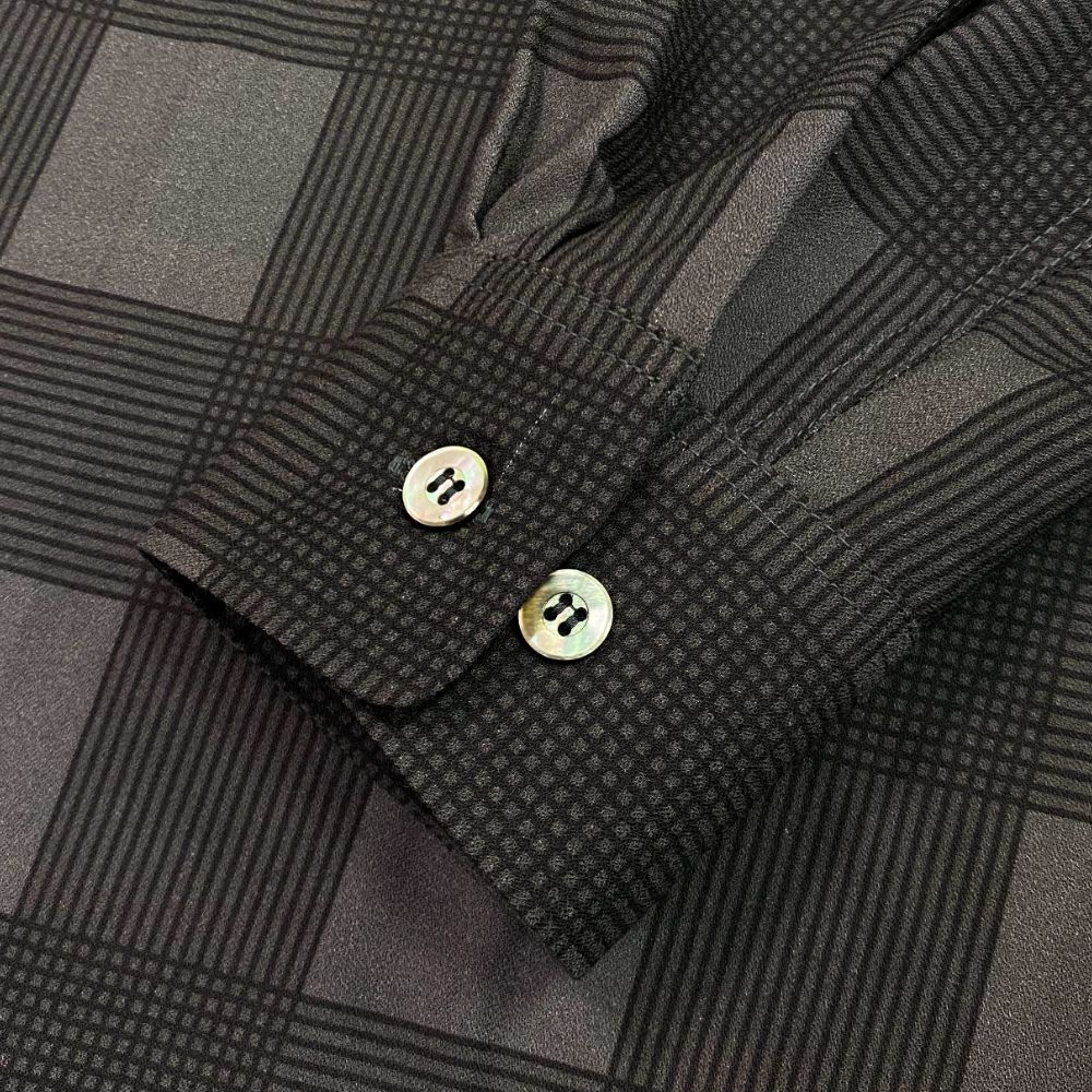 【ラスト1点】RAYON CHECK OPEN COLLAR L/S SH (BLACK) / レーヨン チェック オープンカラー シャツ