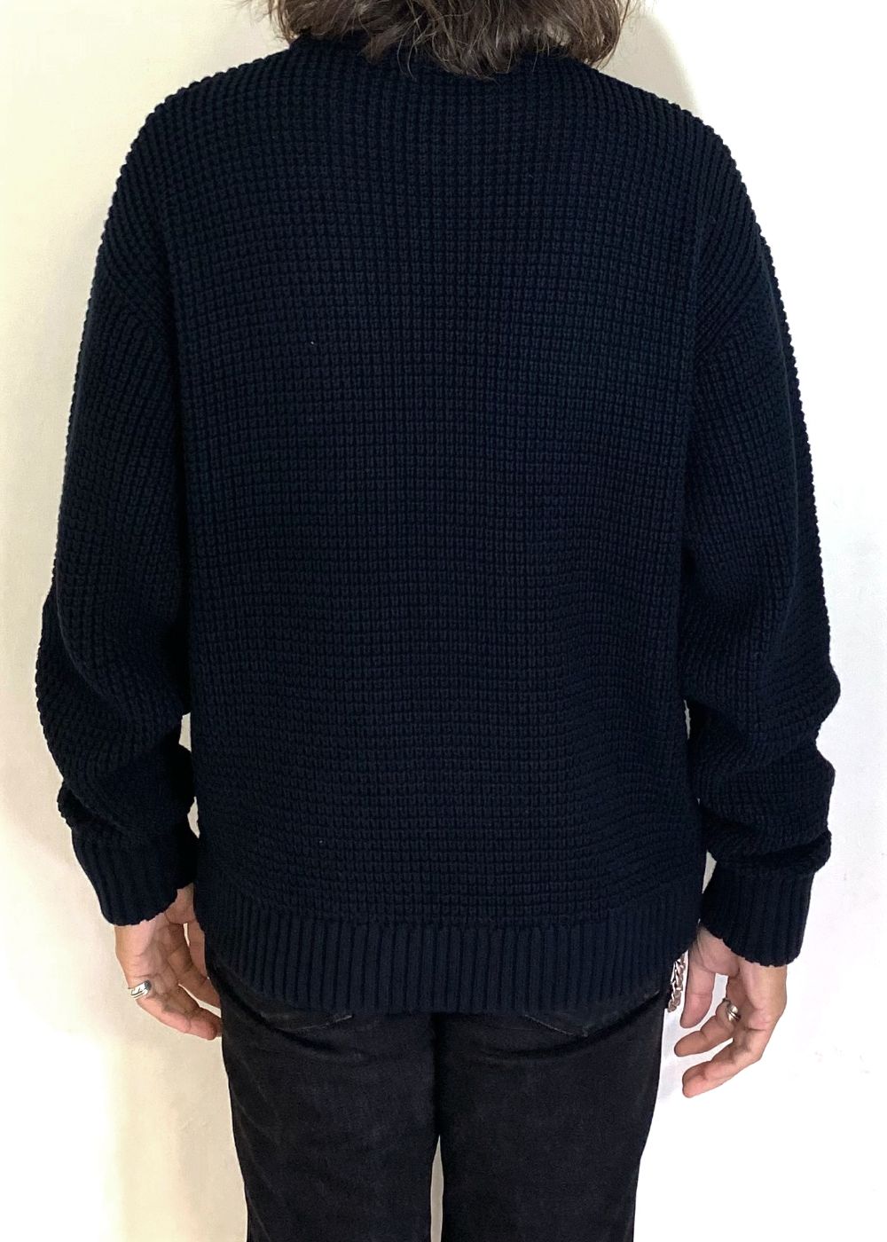 Heavy Waffle Knit Sweater (BLACK) / ヘビーワッフル コットン ニット セーター