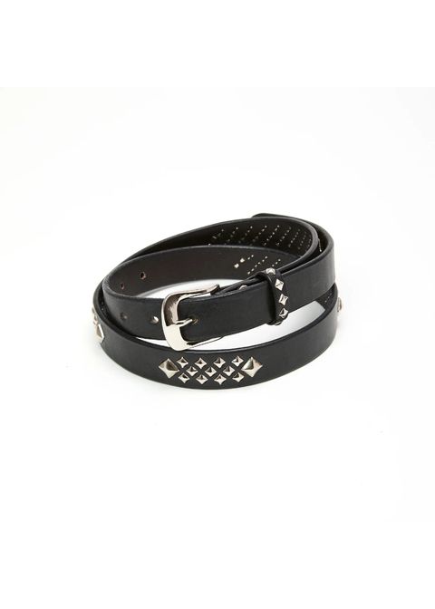 【ラスト1点】STUDS LEATHER NARROW LONG BELT (BLACK) / スタッズ レザー ナロー ロング ベルト