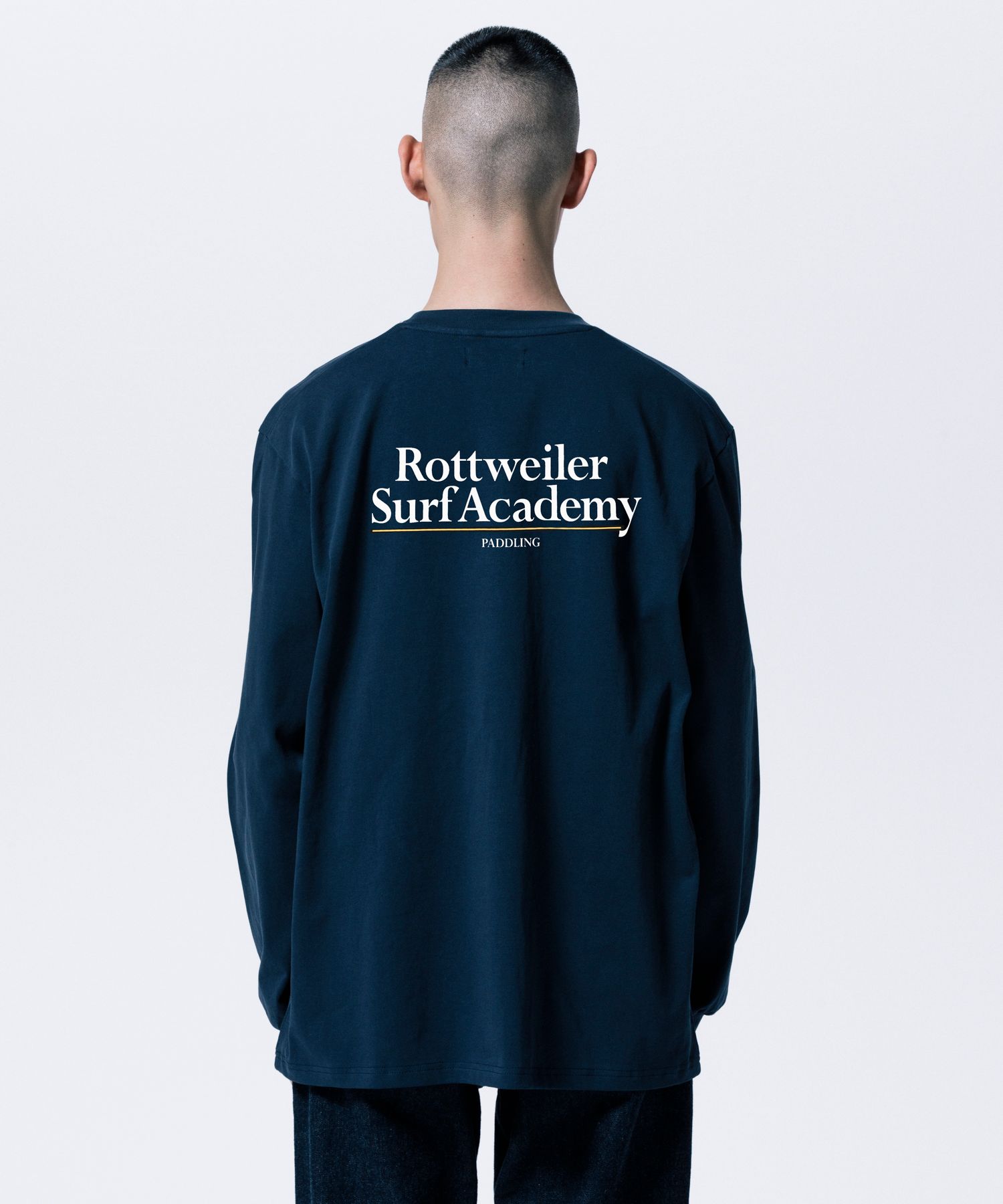 R9 SURF ACADEMY LS TEE (NAVY) /  オリジナル ロゴプリント ロングスリーブ Tシャツ
