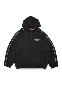 【ラスト1点】JERSEY HALF ZIP HOODED (BLACK) / ラインジャージ ハーフジップパーカー