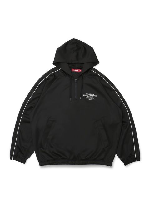 【ラスト1点】JERSEY HALF ZIP HOODED (BLACK) / ラインジャージ ハーフジップパーカー